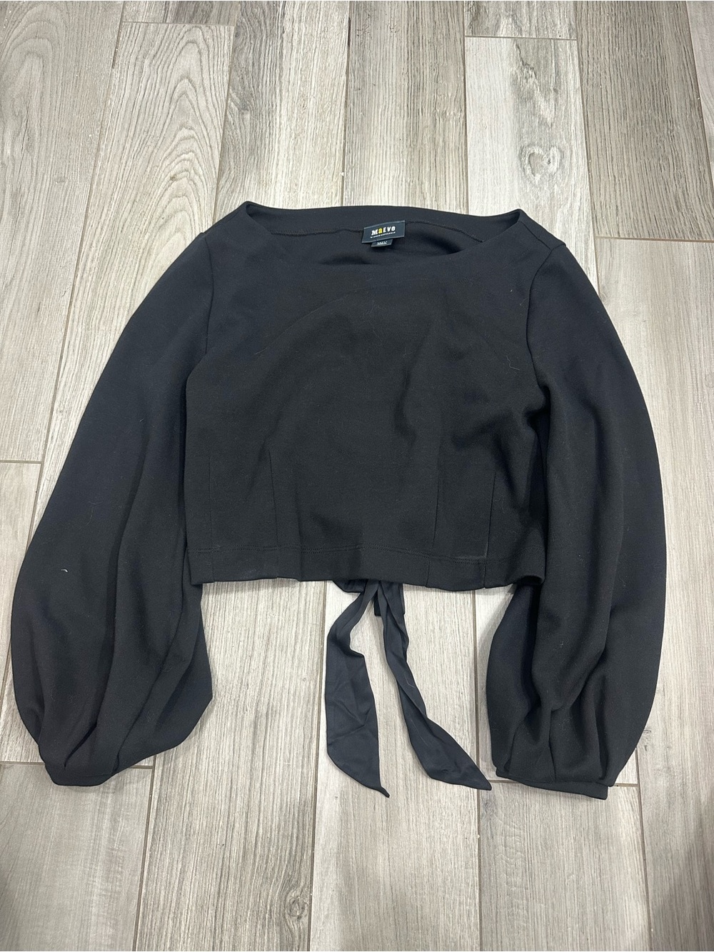 Anthropologie Black Long-Sleeve Cropped Tie-Back Blouse